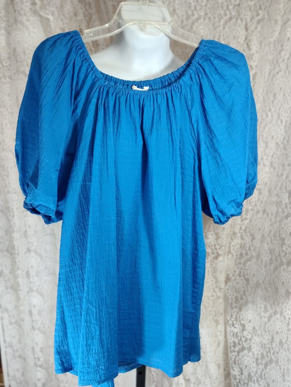 Cato Bright Blue Puff-Sleeve Peasant Top